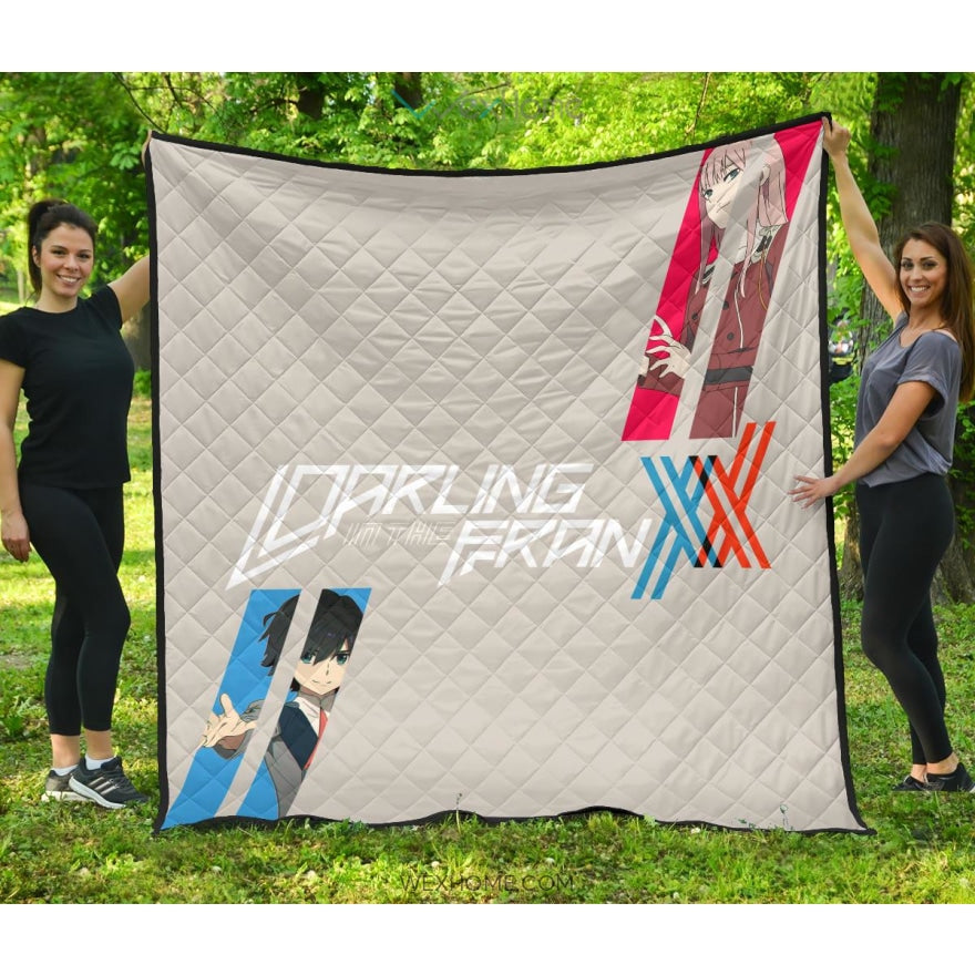 Darling In The Franxx Anime Premium Quilt | Red Zero Two With Blue Hiro Portraits Quilt Blanket Na082502