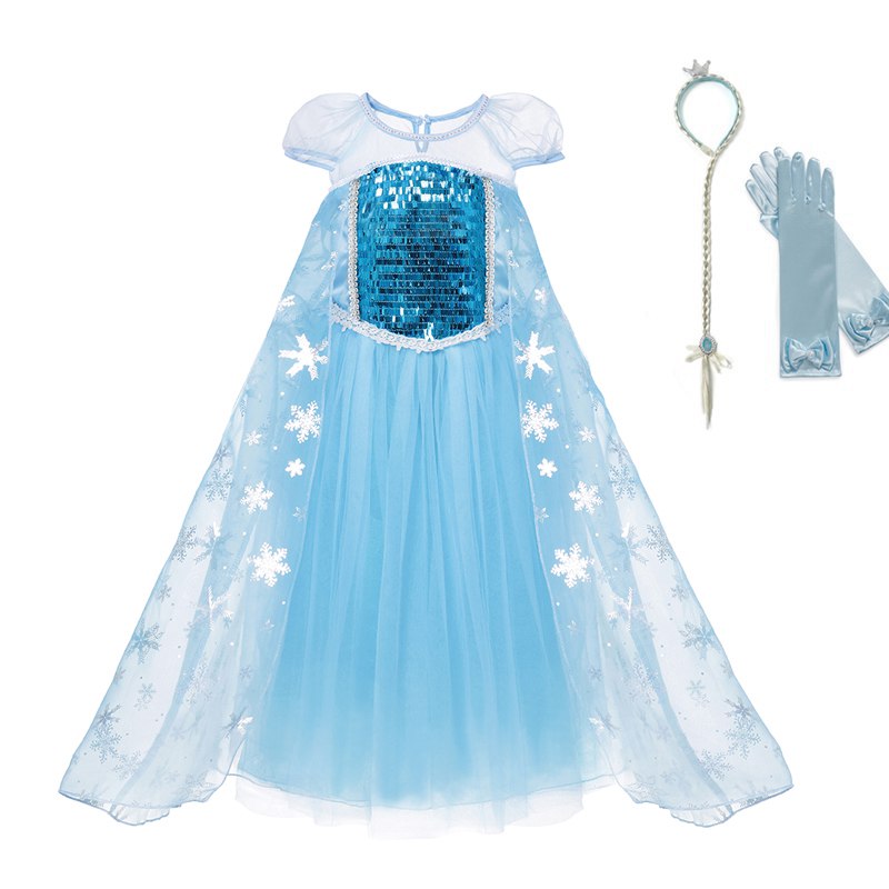 Snow Quee Anna Elsa Girls Princess Dress Up White Halloween Costume Sequined Long Gown Kids Wedding Dresses Cosplay Clothes alx