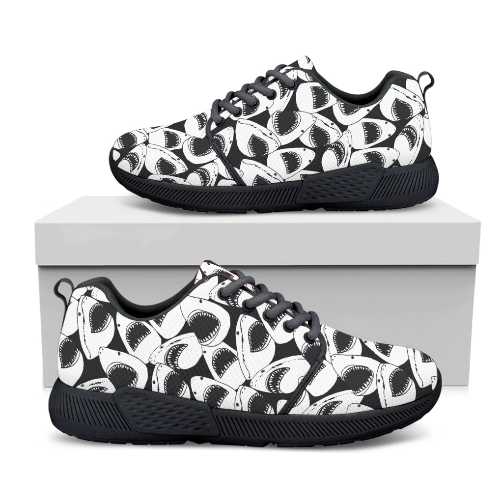 White And Grey Shark Pattern Print Black Athletic Shoes