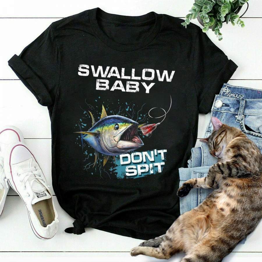 Shark swallow baby don’t spit black cotton t shirt for men and women S-6XL