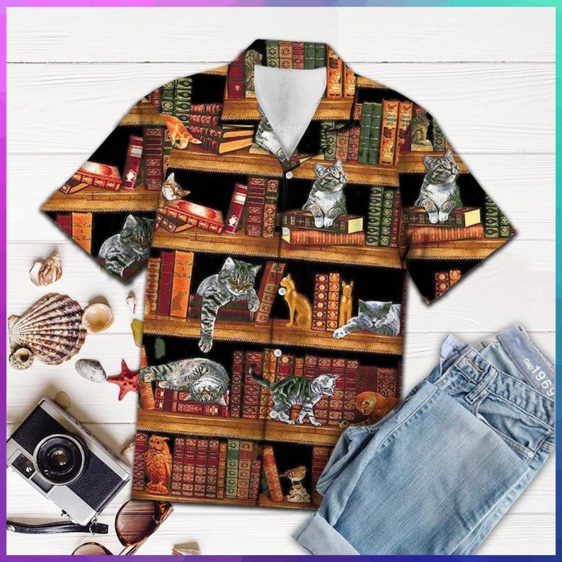 Cat Love Books Multicolor Nice Design Hawaii Shirt Ha52973