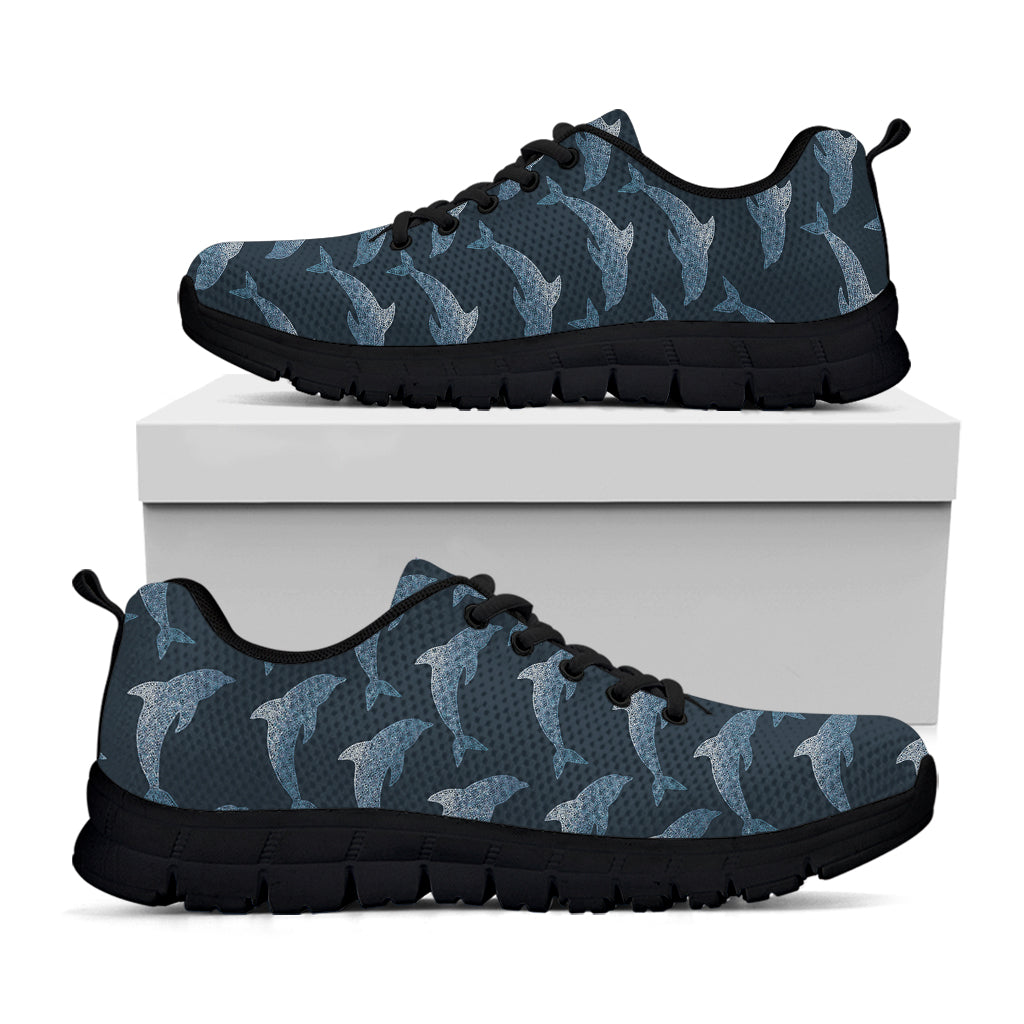 Dolphin Dot Pattern Print Black Sneakers