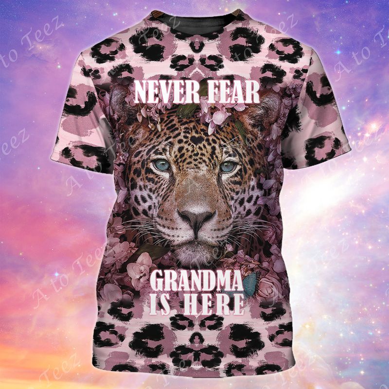 Never Fear Grandma Is Here Leopard Cute 3D Full Print Tshirt