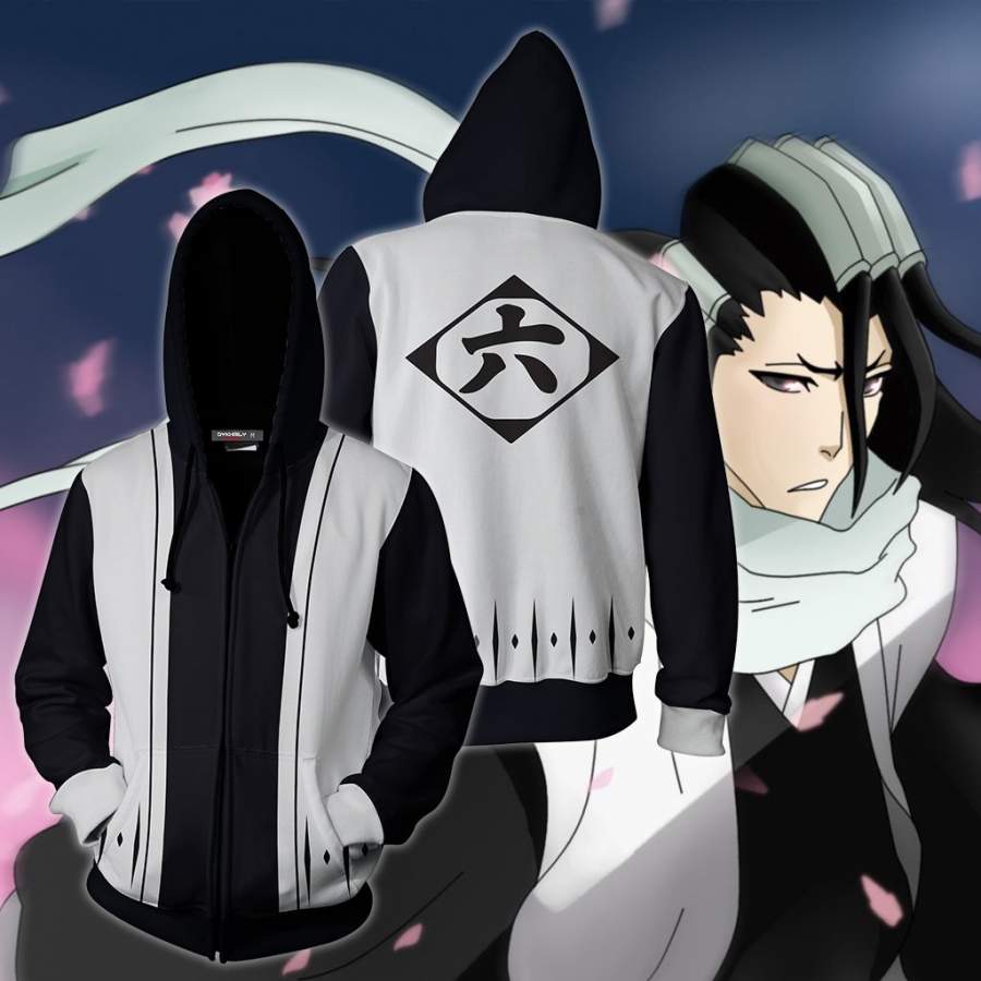 Bleach Kuchiki Byakuya 6th Division Cosplay Zip Up Hoodie Jacket