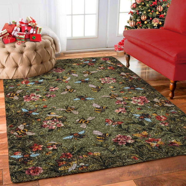 Honey Bee And Flowers Area Rug