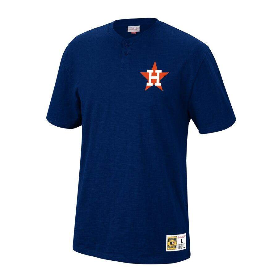 Houston Astros Mitchell & Ness 2 Button Slub Henley T-Shirt – Navy