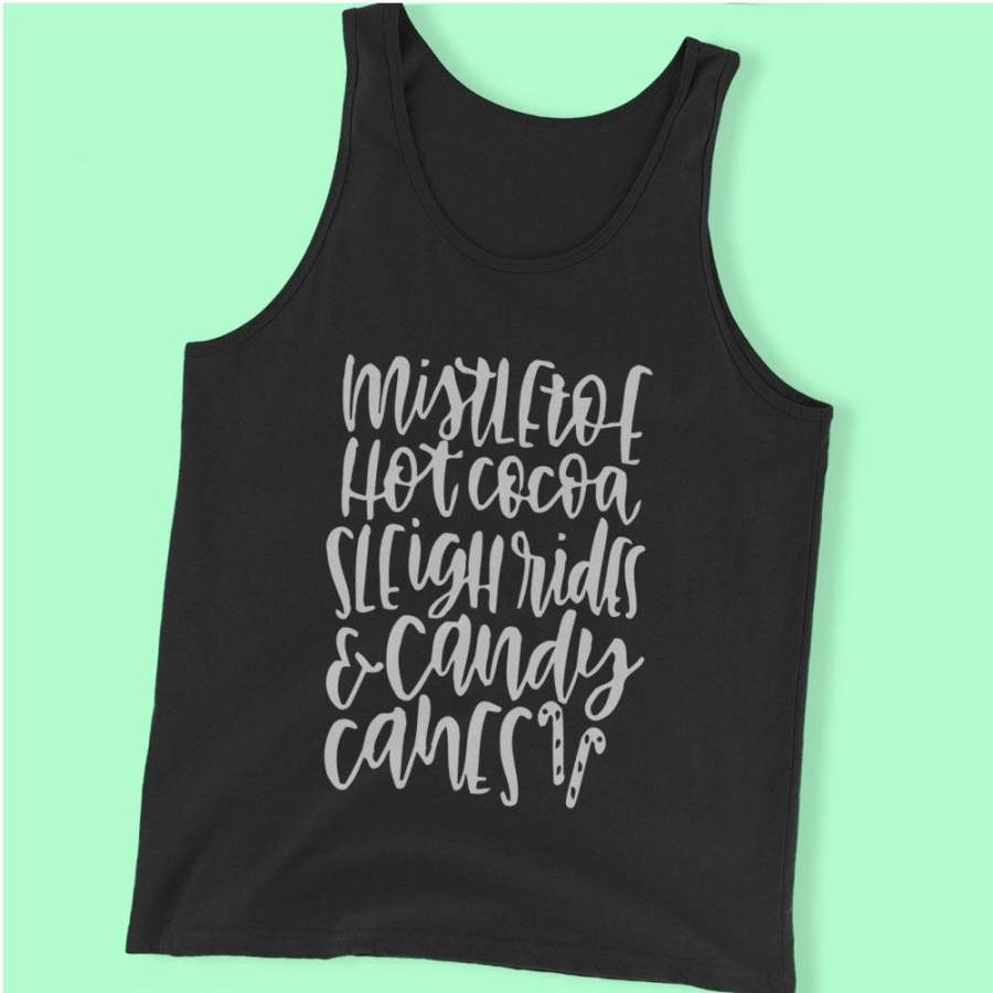 Mistletoe Hot Cocoa Sleigh Rides Candy Canes Valentines Day Inspired Running Hiking Gym Sport Runner Yoga Funny Thanksgiving Christmas Funny Quotes Men’S Tank Top