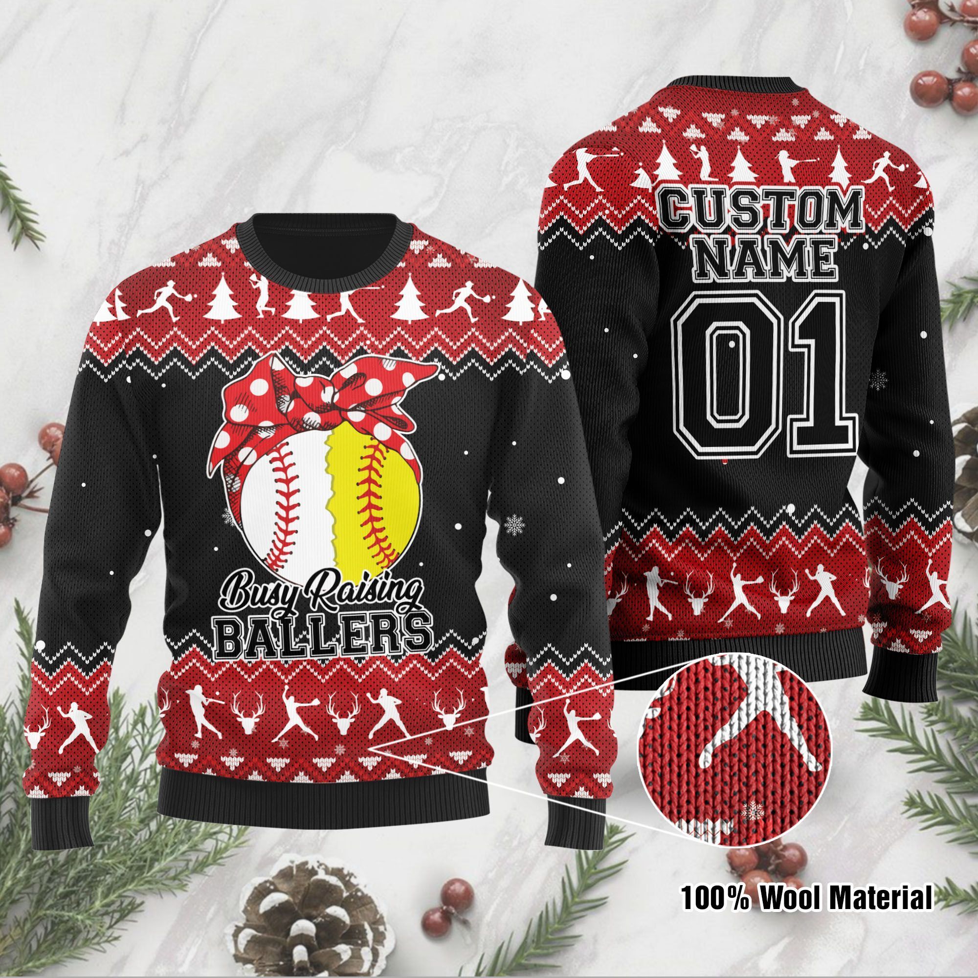 Busy Raising Ballers Baseball Softball Custom Name And Number Ugly Christmas Sweater For Baseball And Softball Lovers On Christmas