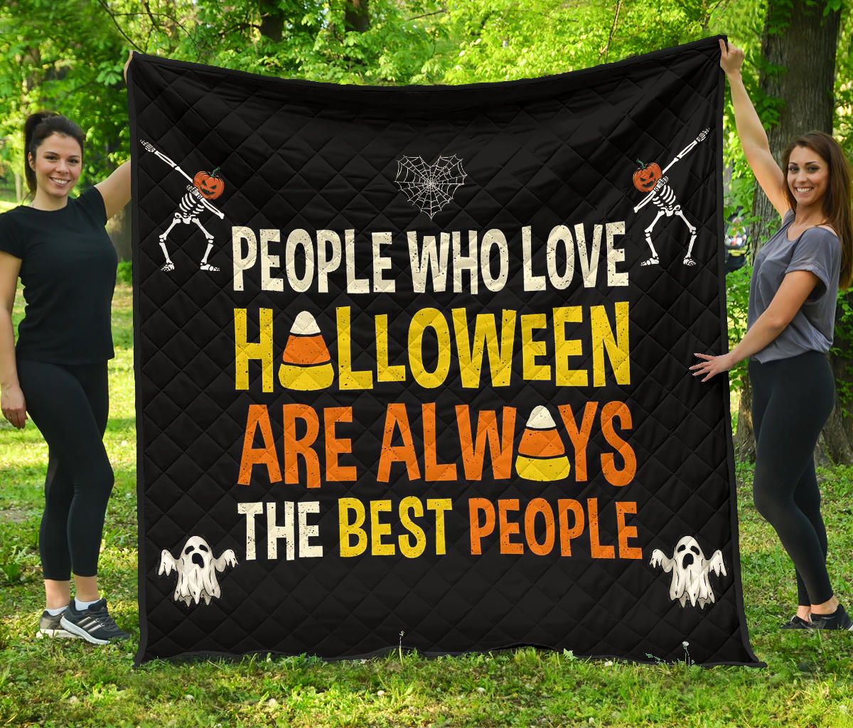 Halloween Premium Quilt | The Best People Love Halloween Dabbing Skeleton Quilt Blanket