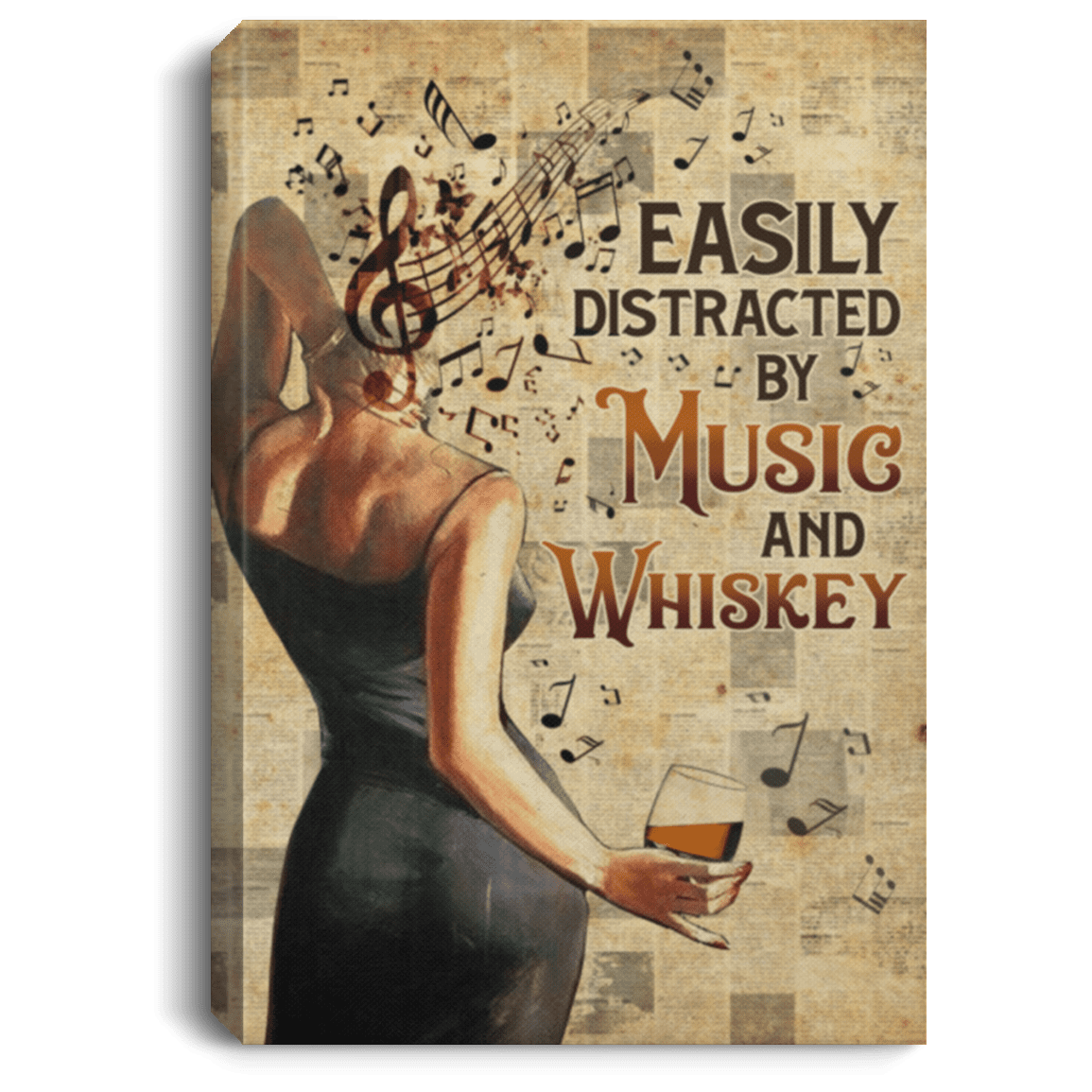 Vintage Easily Distracted By Music And Whiskey Framed Canvas Prints