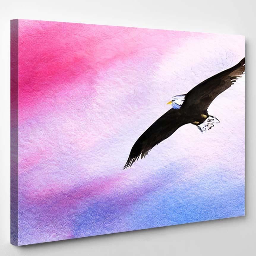 Abstract Watercolor Background Eagle Soars Sunset – Eagle Animals Canvas Print