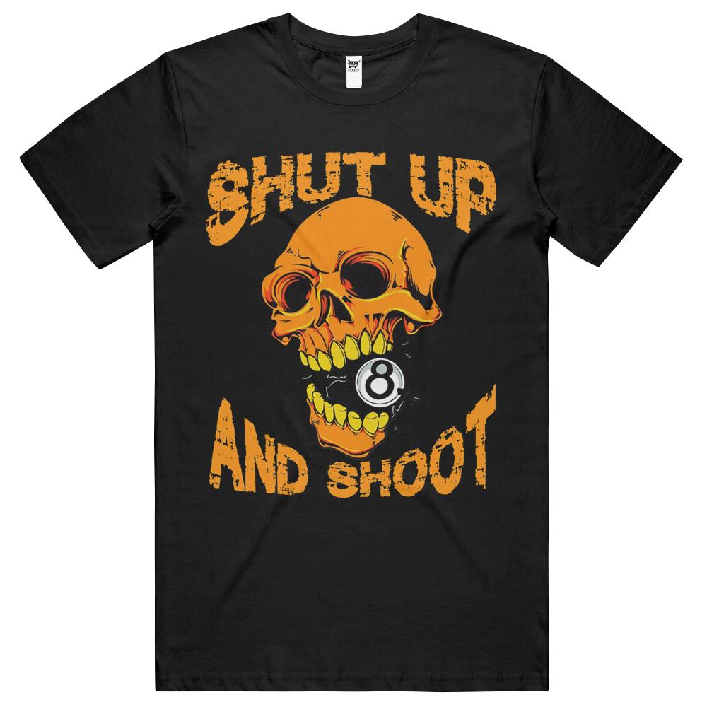 Shut Up And Shoot Billiard 8 Ball Pool Player Skull T Shirts