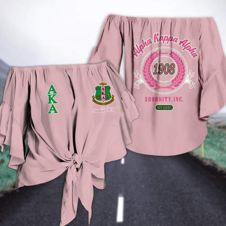 ALPHA KAPPA ALPHA TIE KNOT OFF SHOULDER SHIRT 1