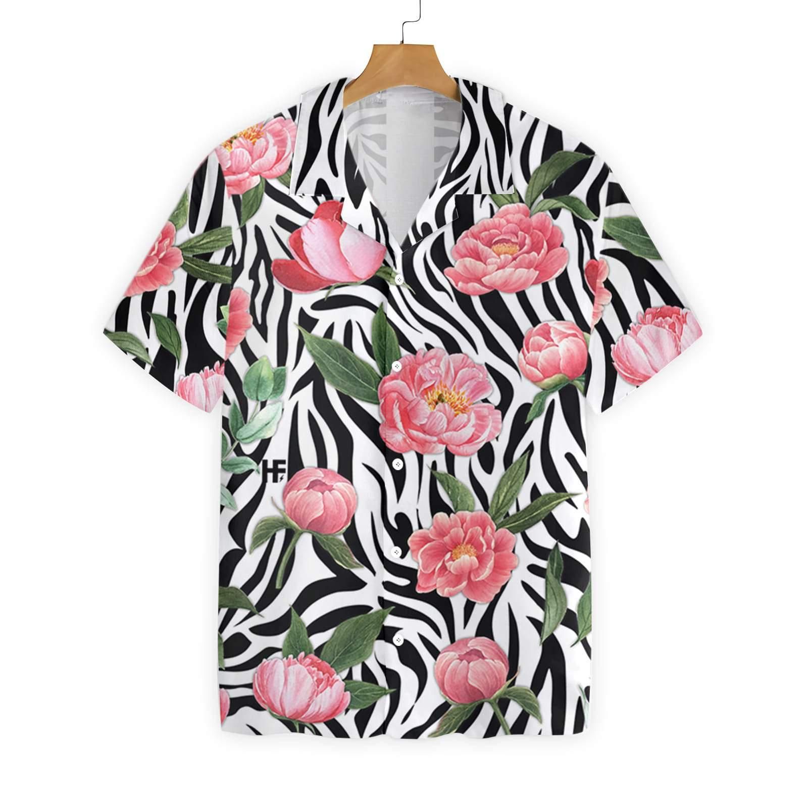 Peony Zebra Watercolor Painting Art 0607 Hawaii Shirt Ha26806