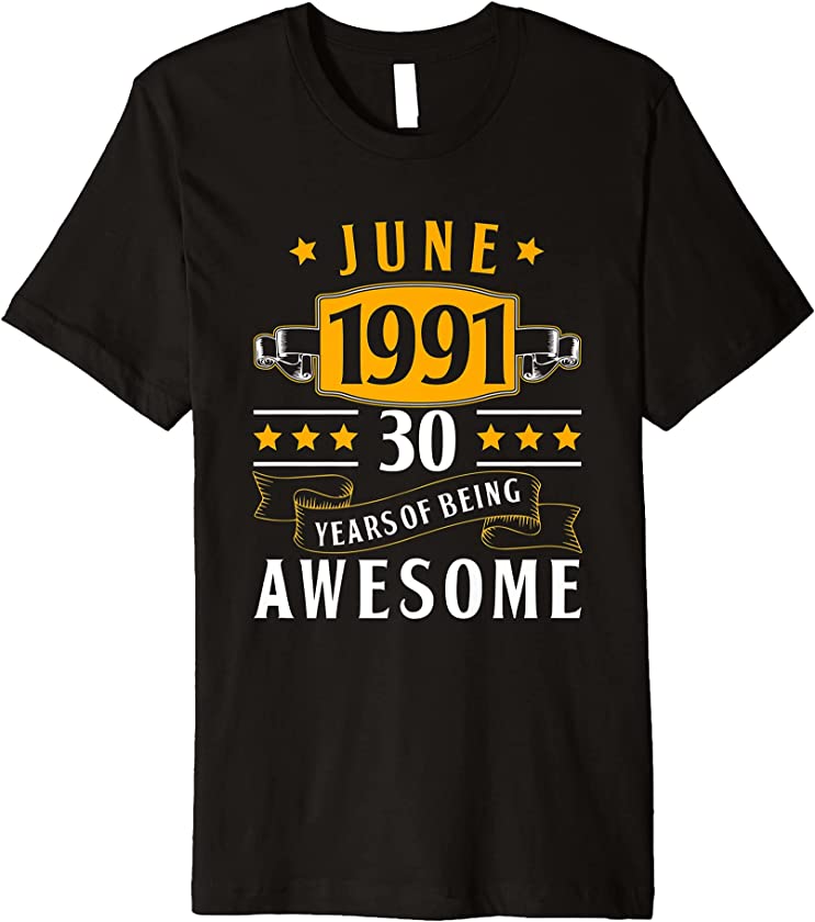 30th Birthday Vintage June 1991 30 Years Old Retro Men Premium T-Shirt