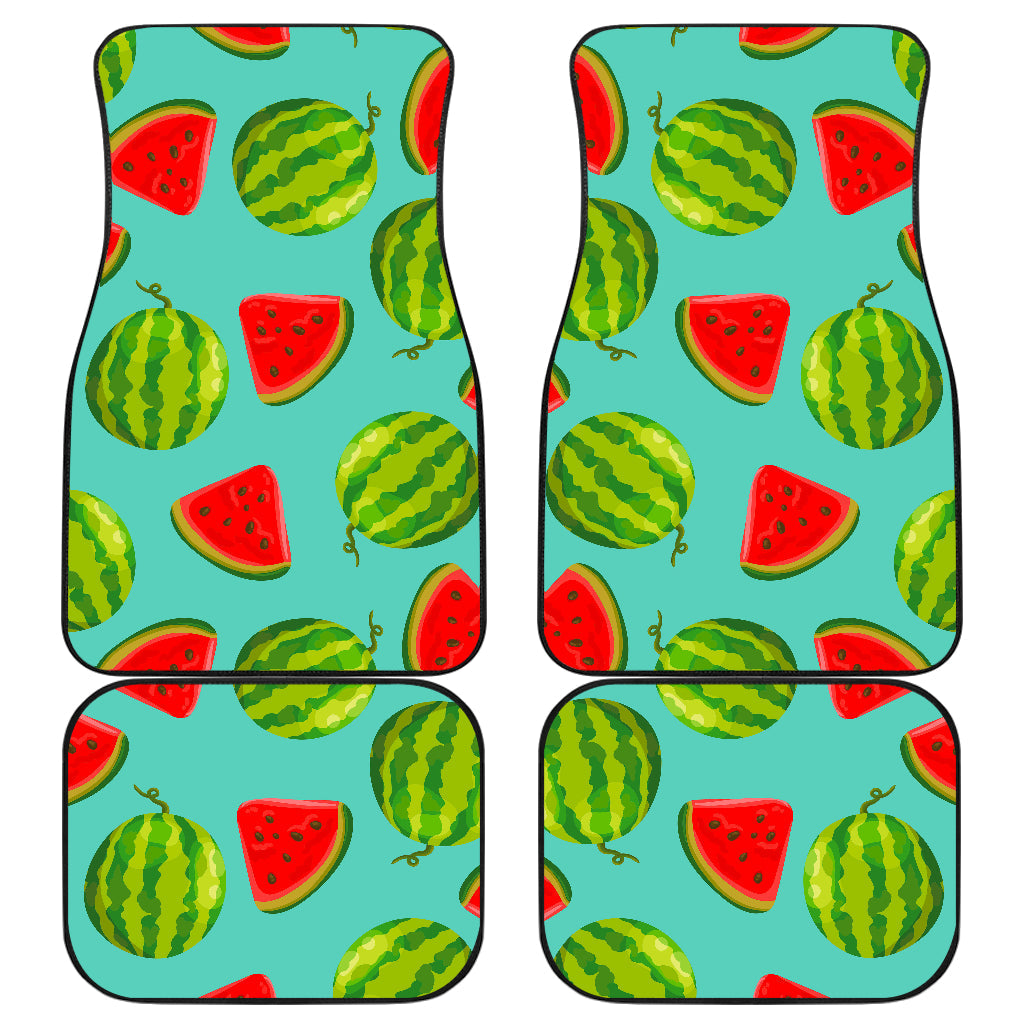 Blue Summer Watermelon Pattern Print Front And Back Car Floor Mats, Front Car Mat