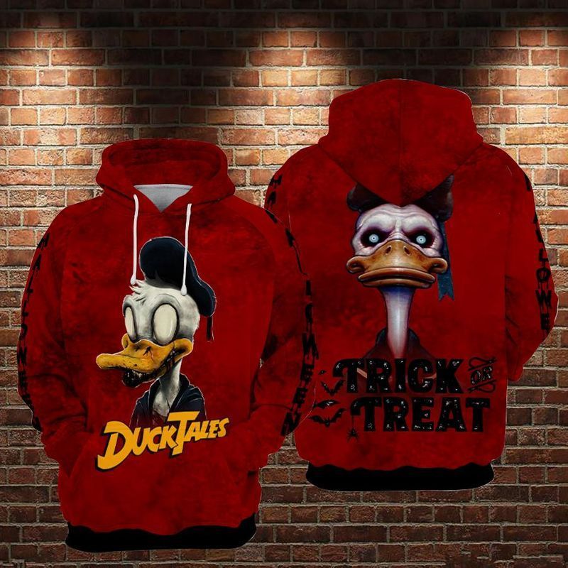 Unifinz Dn Hoodie Halloween Hoodie Donald Duck Zombie Duck Tales Trick Or Treat Red Hoodie 2022