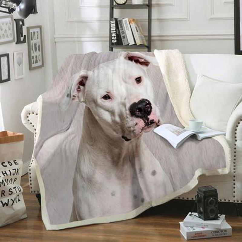 Dogo Argentino Dog Portrait Fur Printed Blanket