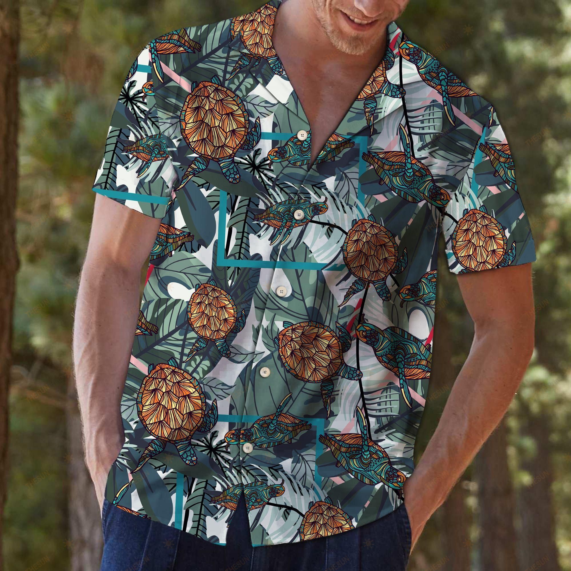 Turtle Tropical Leaves Hawaiian Shirt Ha40045