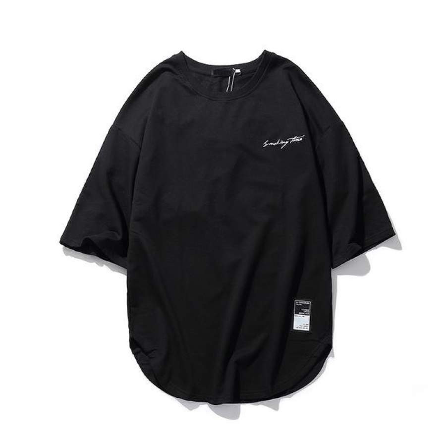 Back Rivet with String Curved Hem Men’s T-shirt Short Sleeve Summer Street wear Casual Tee Shirts Men Top