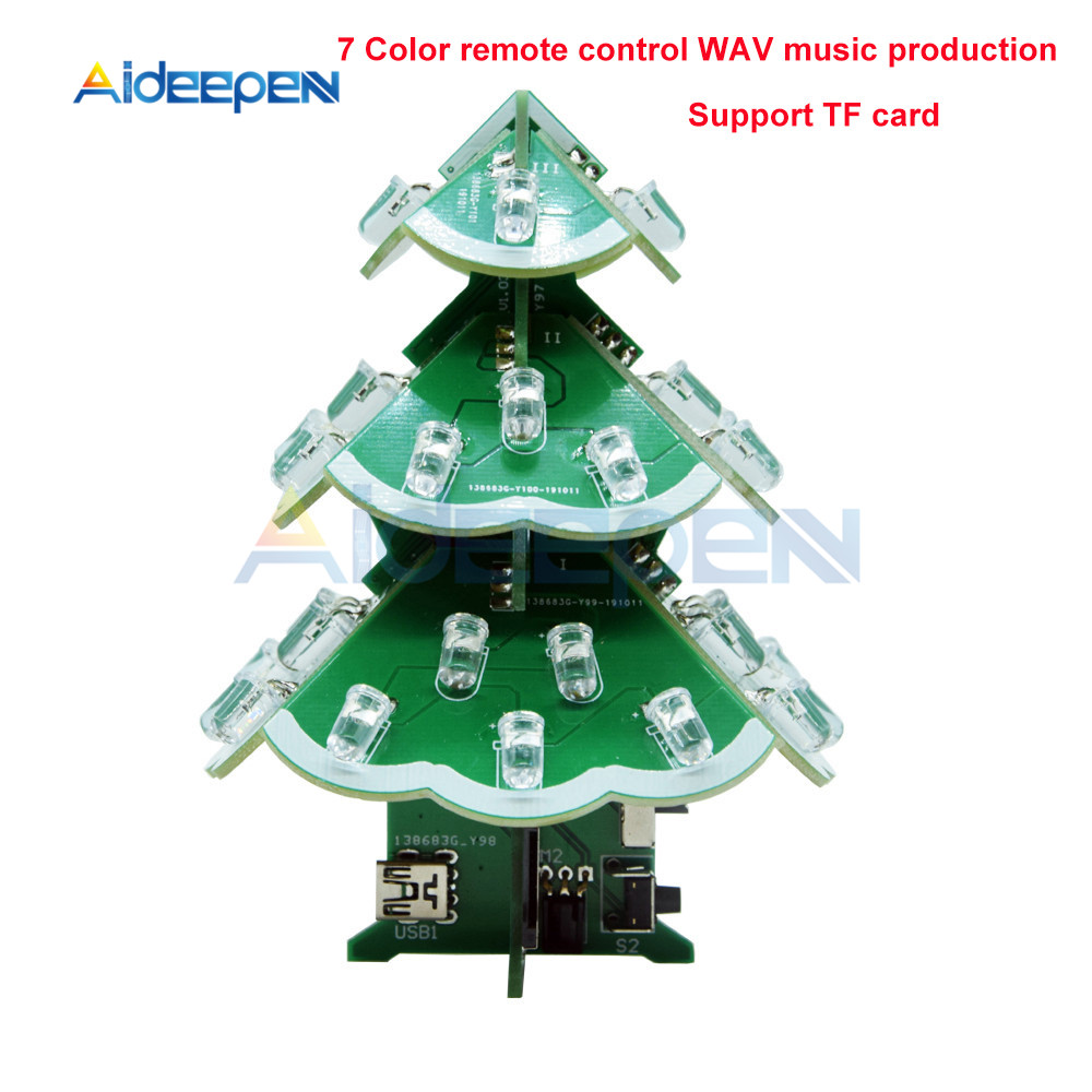 7 Colors Colorful Led Flash Christmas Tree Diy Kits Led 3D Rotating Music Christmas Tree Circuit Board Electronic Suite Holiday Alx