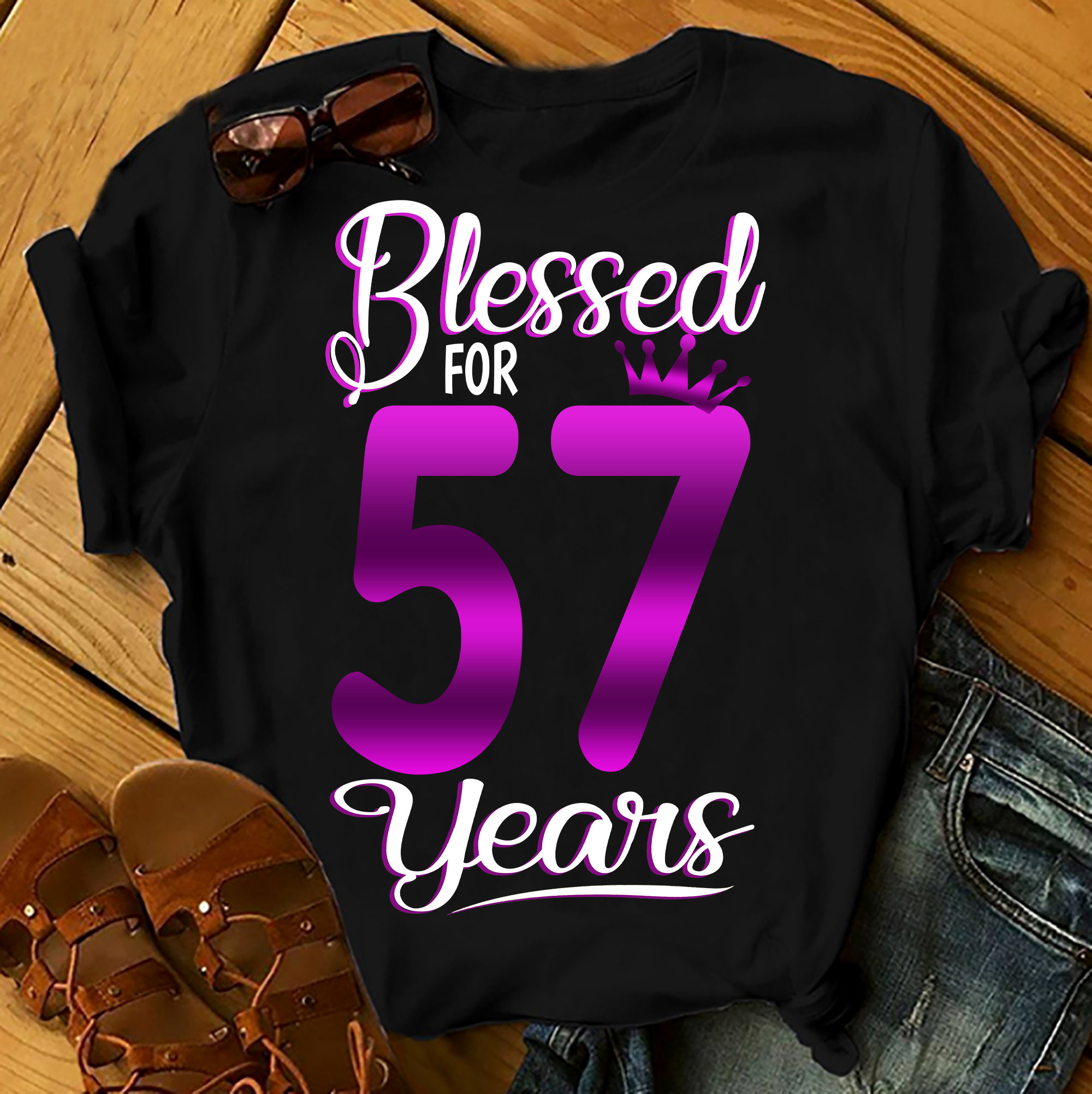 Blessed For 57 Years – Shirts Women, Birthday T Shirts, Summer Tops, Beach T Shirts