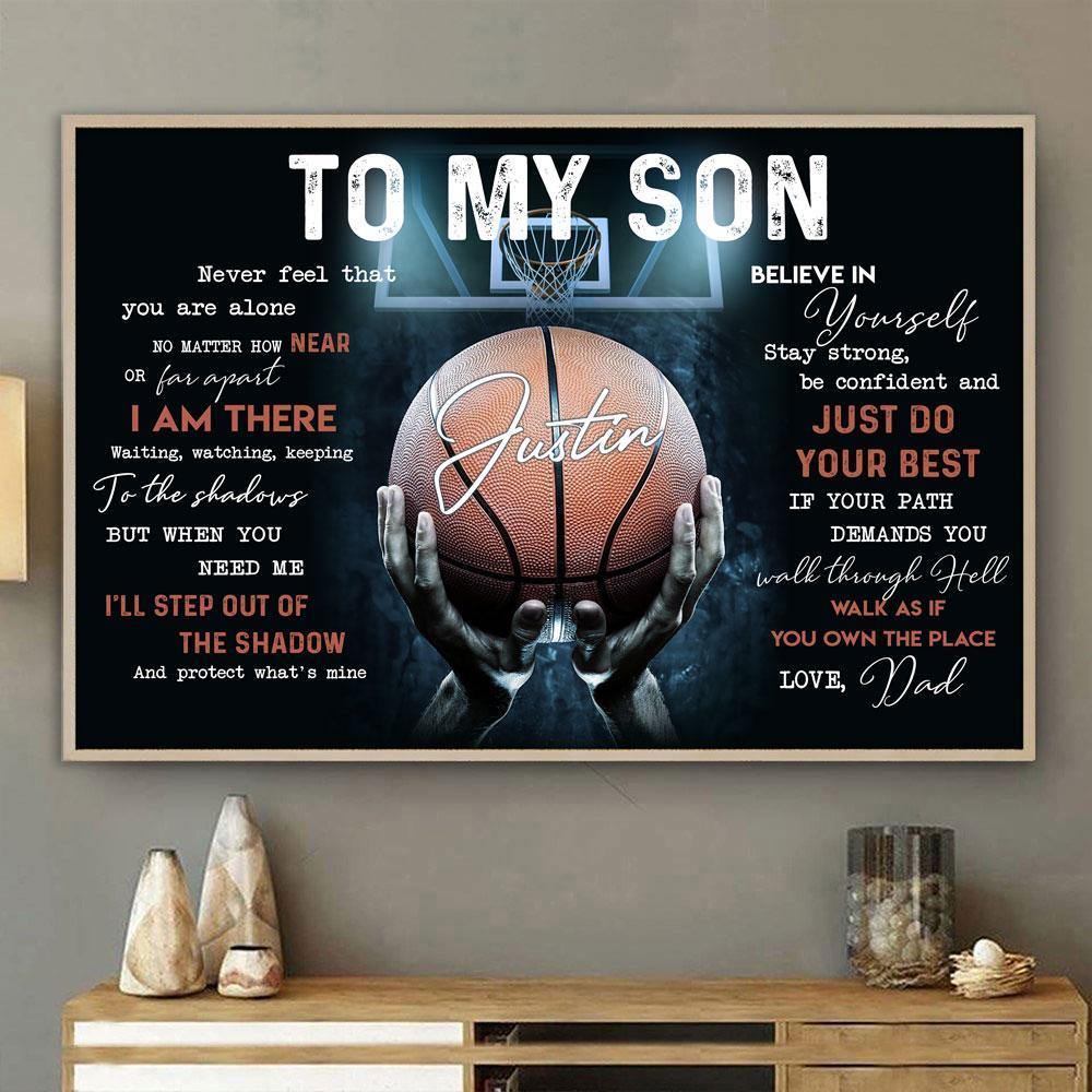 [Personalized Name] Basketball – Gift To My Son From Dad, Lovely Gift, Gift For Home Decor – Horizontal Canvas Matte Canvas Wall Art