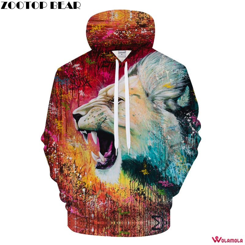 3D Lion Hoodies Men Casual Hooded Sweatshirt Drop Ship Zootop Oso