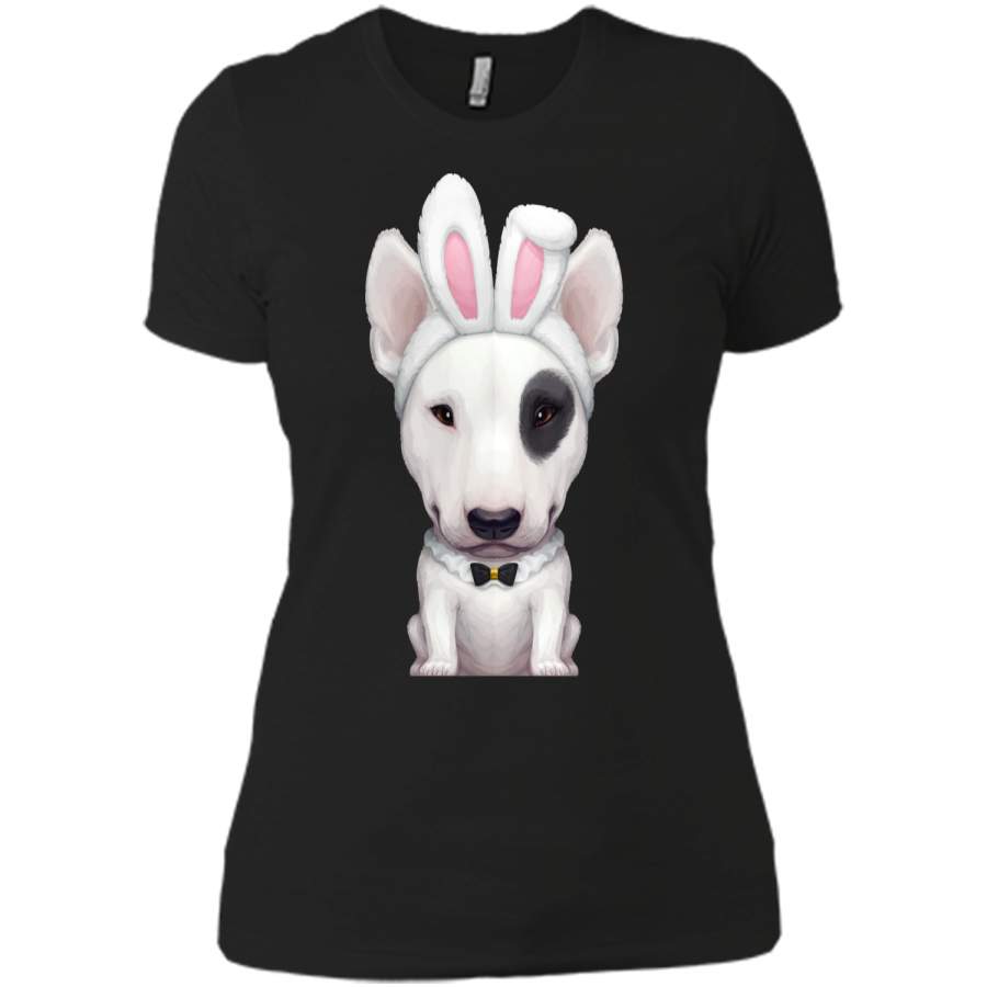 Bull Terrier with Eye Patch in Easter Bunny Costume T-Shirt Next Level Ladies Boyfriend Tee