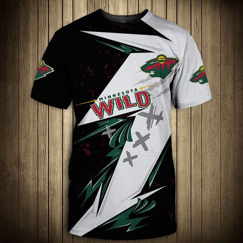 Minnesota Wild T-Shirt 3D Thunder Design Short Sleeve