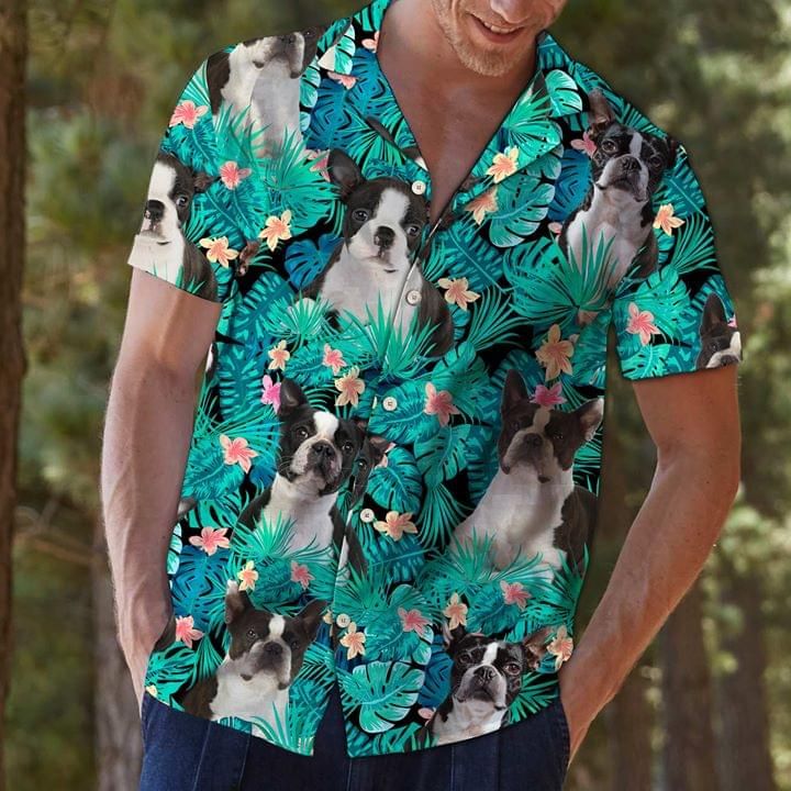 Boston Terrier Dogs Hawaii Graphic Print Short Sleeve Hawaii Casual Shirt Ha8857