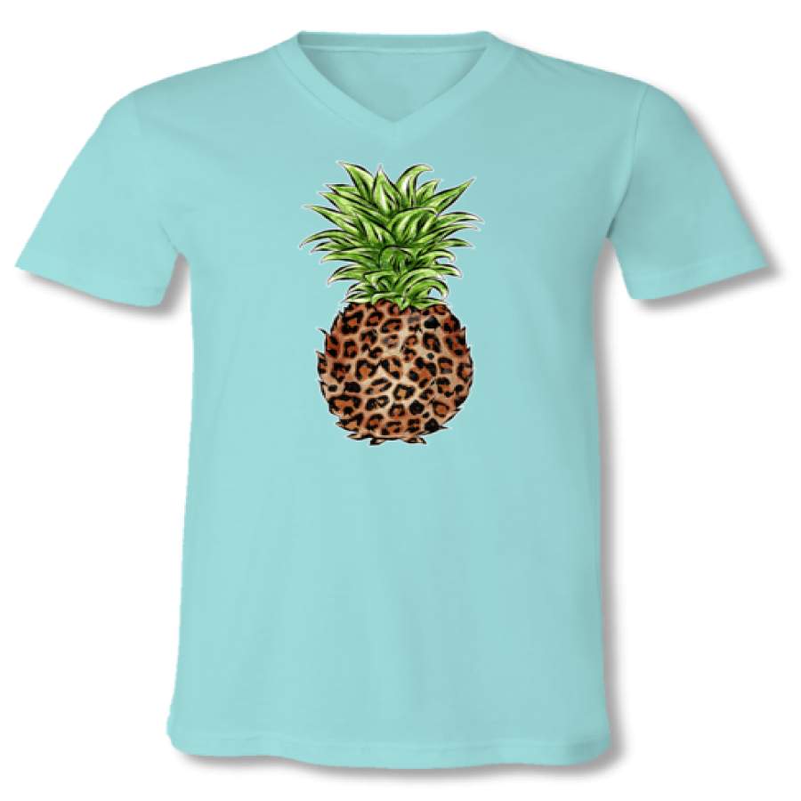 Sassy Frass Preppy Leopard Pineapplel V-Neck Canvas T-Shirt