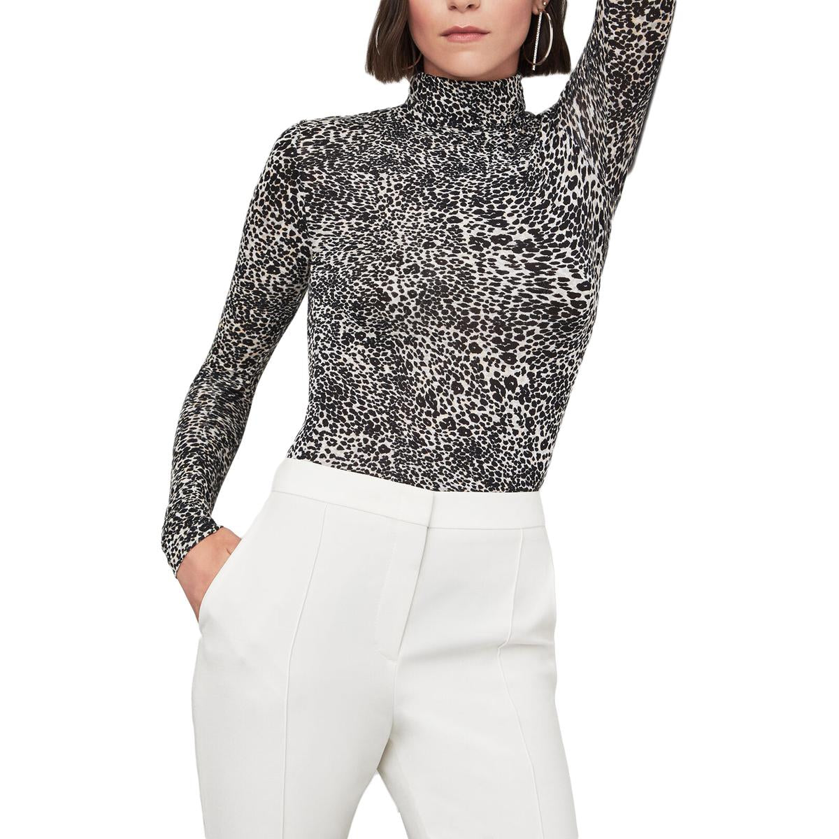 Womens Animal Print Long Sleeve Turtleneck Top