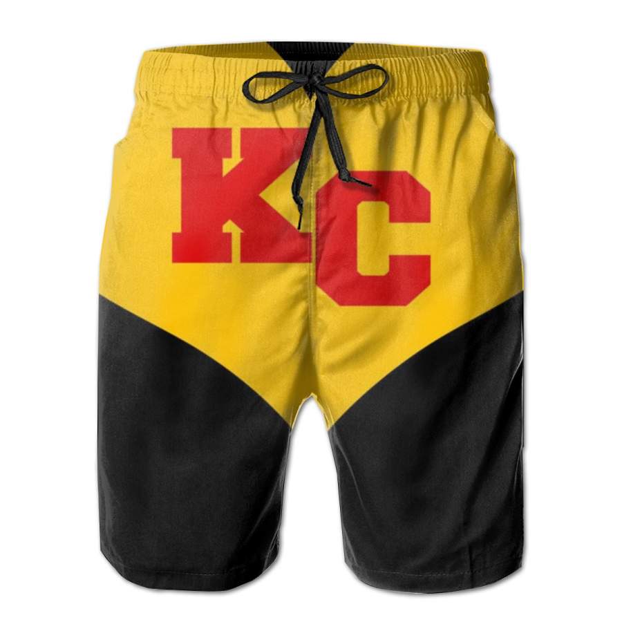 2 Pack KC Football Heart Kansas City Fan Horizontal Poster Men Swim Trunks Drawstring Elastic Waist Quick Dry Beach Shorts with Mesh Lining Swimwear Bathing Suits