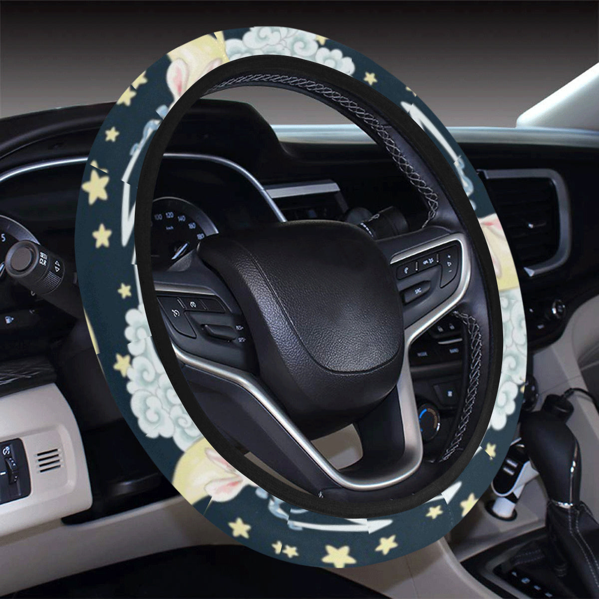 Rabbit Sleeping Pattern Print Design Rb08 Steering Wheel Cover With Elastic Edge