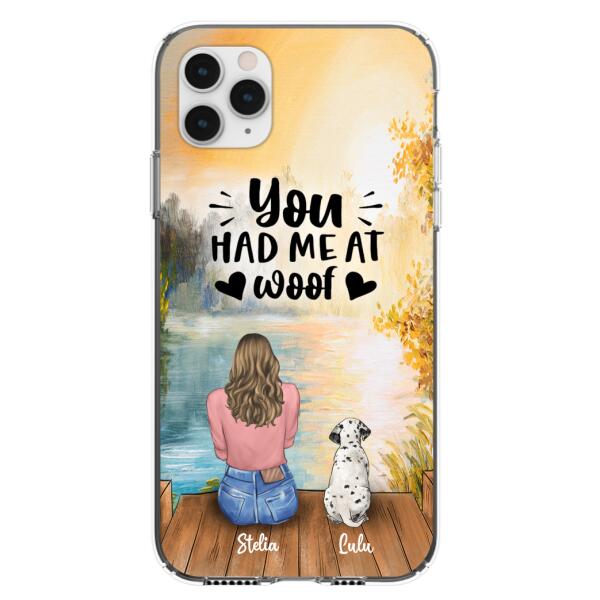 Custom Personalized Dog Mom Phone Case – Best Gift Idea For Dog Lovers – Upto 4 Dogs – You Had Me At Woof – Case For Iphone, Samsung And Xiaomi