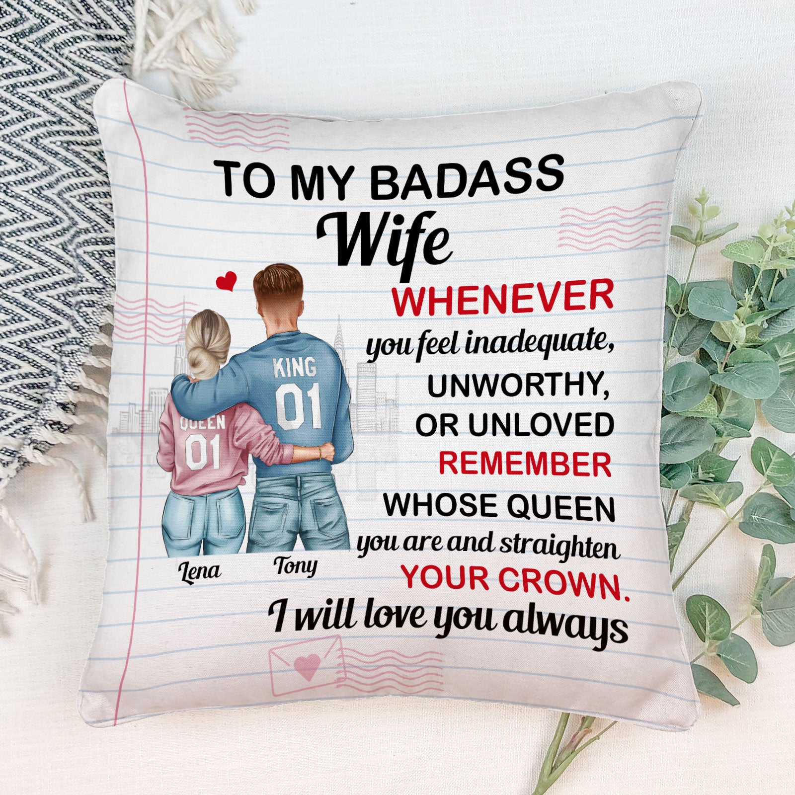 To My Badass Wife – Personalized Pillow – Valentine Gift For Wife, Girlfriend, Fiancee