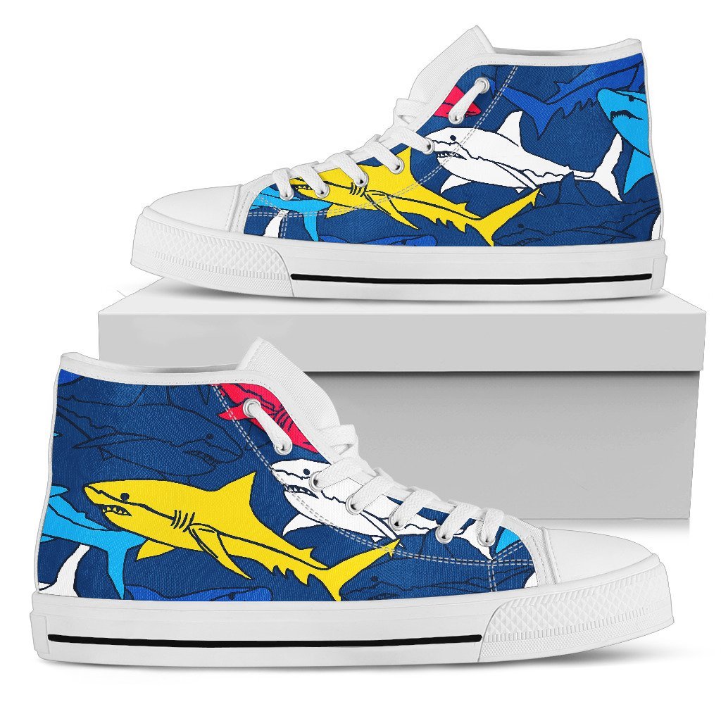 Shark Color Pattern Men High Top Shoes