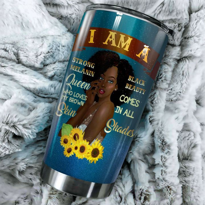 Black Girl Strong Melanin Black Beauty Love Skin Shades Stainless Steel Skinny Tumbler Bulk, Double Wall Vacuum Slim Water Tumbler Cup With Lid, Reusable Metal Travel Coffee Mug