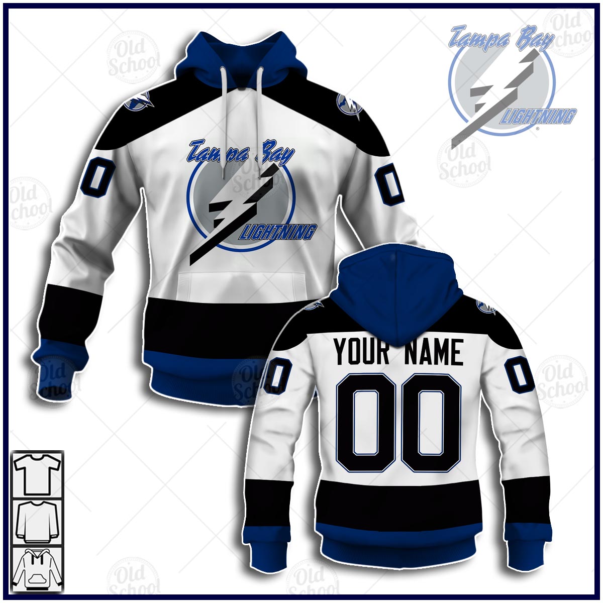 Tampa Bay Lightning Custom Name Number Vintage White Jersey Pullover Hoodie