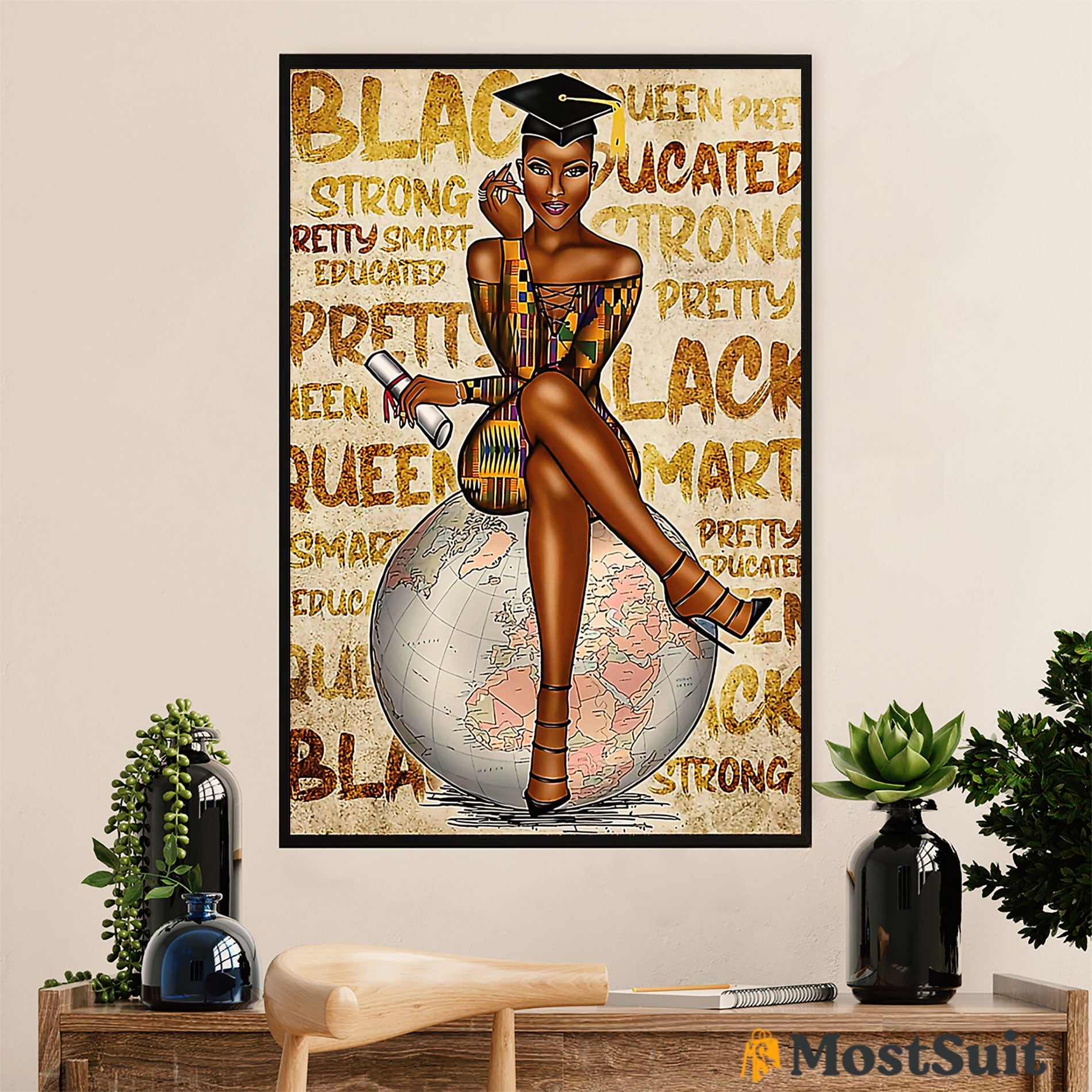 African American Afro Poster | Gift For Black Girl | Juneteenth Day Room Wall Art – Smart Black Queen Educated