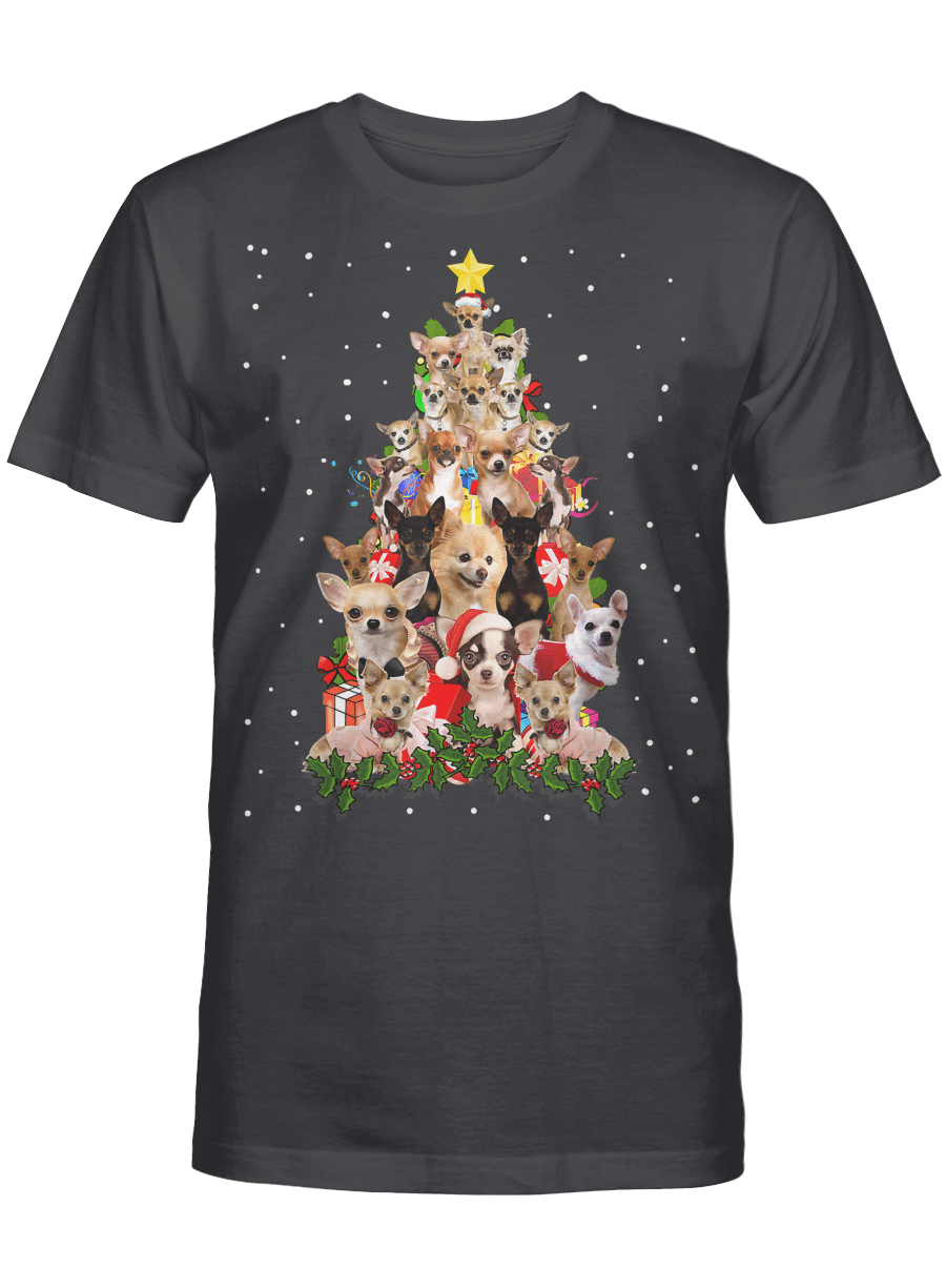 AmazeStyleZ Santa’s Reindeer, Ugly Christmas Sweater, Christmas Gift Ideas, Chihuahua Christmas Tree Xmas Gift For Chihuahua Dogs Lover T-Shirt