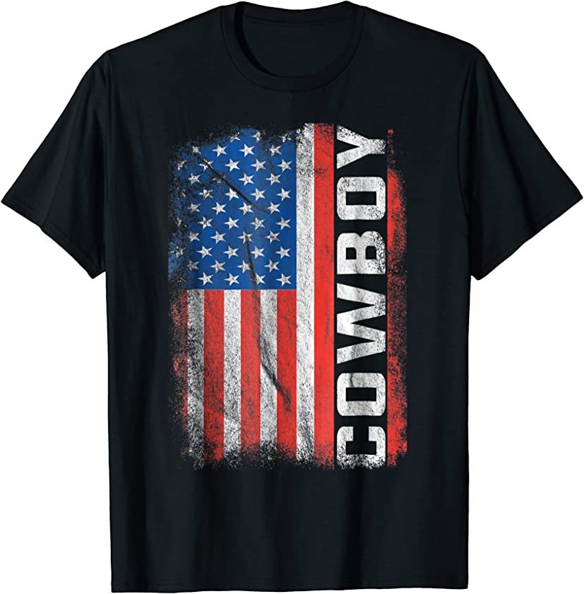 Vintage Rodeo Cowboy Patriotic American Flag T-Shirt