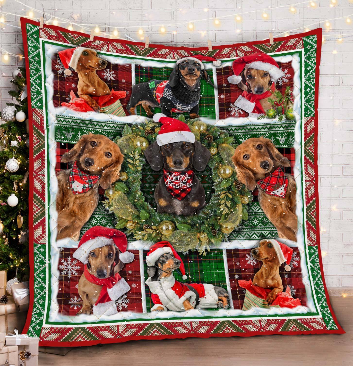 Wiener Dog Christmas Quilt Blanket Wiener Quilt Gift Decor Christmas Decor Gifts Ideas Christmas Presents Xmas Noel Bed Set Decor Gift