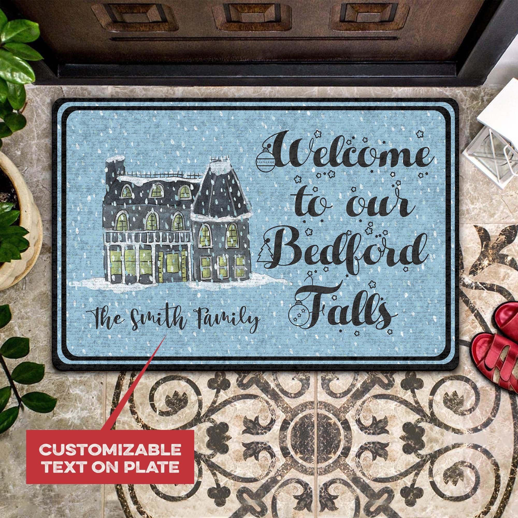 Welcome To Our Bedford Falls Personalized All Over Printing Doormat Pre1951