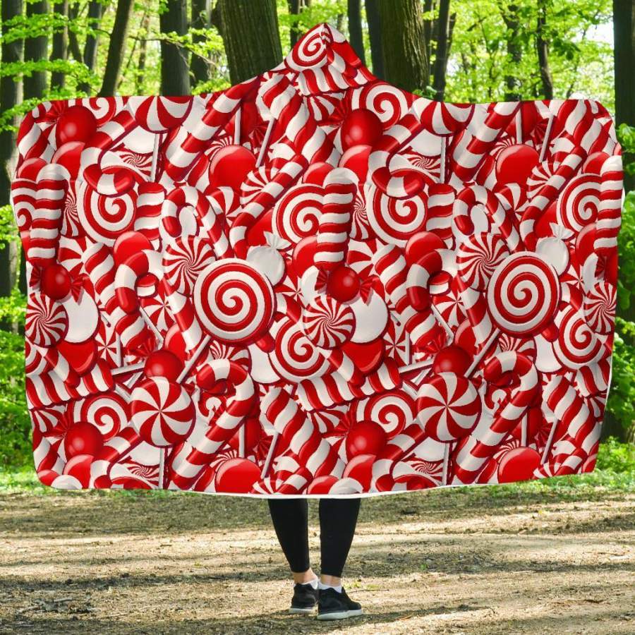 Candy Cane Print Pattern Hooded Blanket