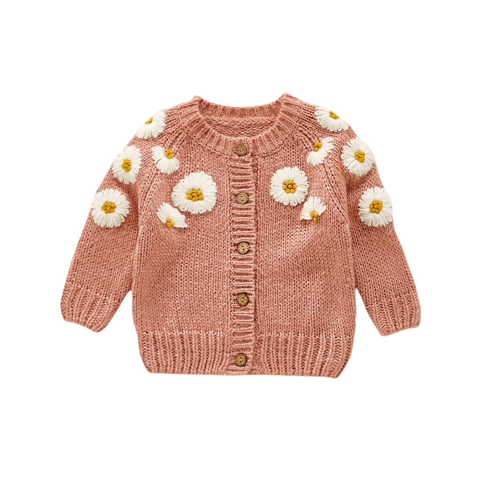 Autumn Winter Infant Baby Girls Boys Lovely Knitted Sweater Cardigan Kids Cotton Clothes Long Sleeve Daisy Flower Thicken Jacket alx