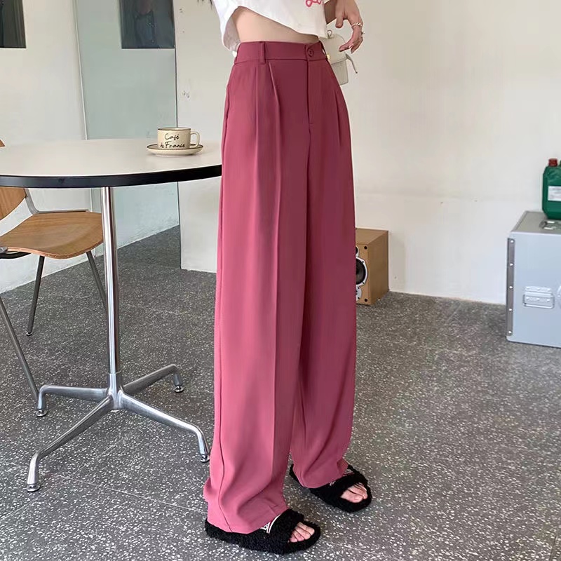 Solid color high waist suit pants women commuting slim drape casual straight pants 2022 new Korean version loose wide leg pants alx