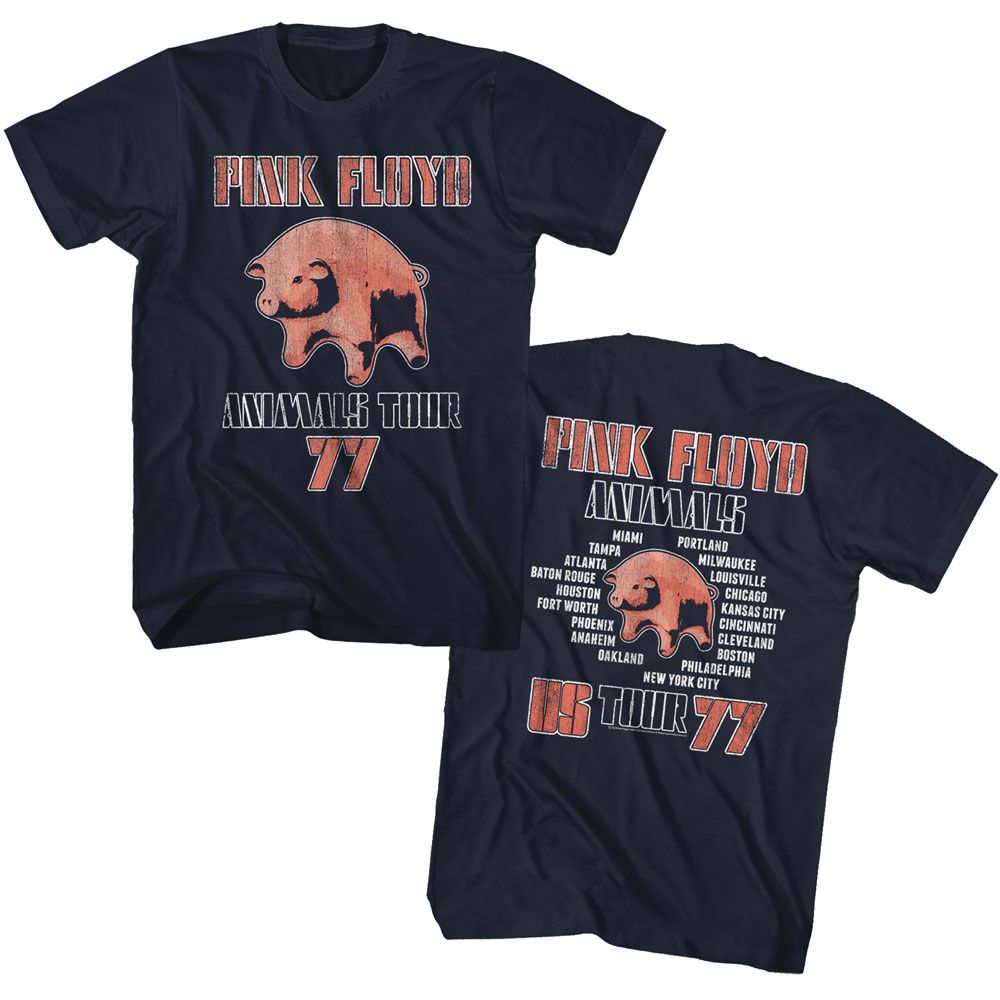 Pink Floyd-Animals 77-Navy Adult S/S Front-Back Print Tshirt