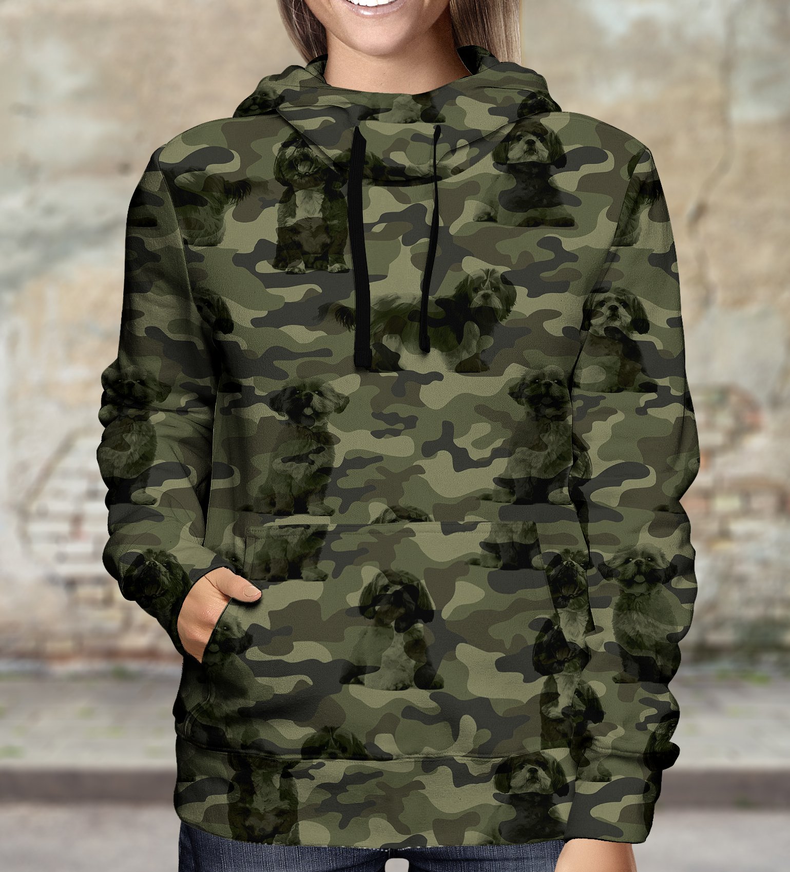 Street Style With Shih Tzu Camo Hoodie V1